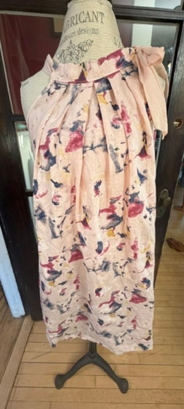 Bellambia Pink Floral Linen Sleeveless Halter Dress Size S